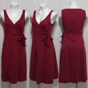 Patagonia Wrap It Up Faux Wrap Midi Dress Large Burgundy Travel Chic Stretch